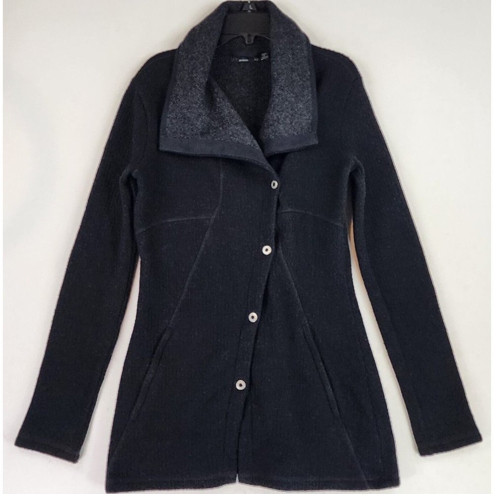 Prana Jacket Womens XSmall Black Charcoal Milana Textured Knit Wool Blend Coat